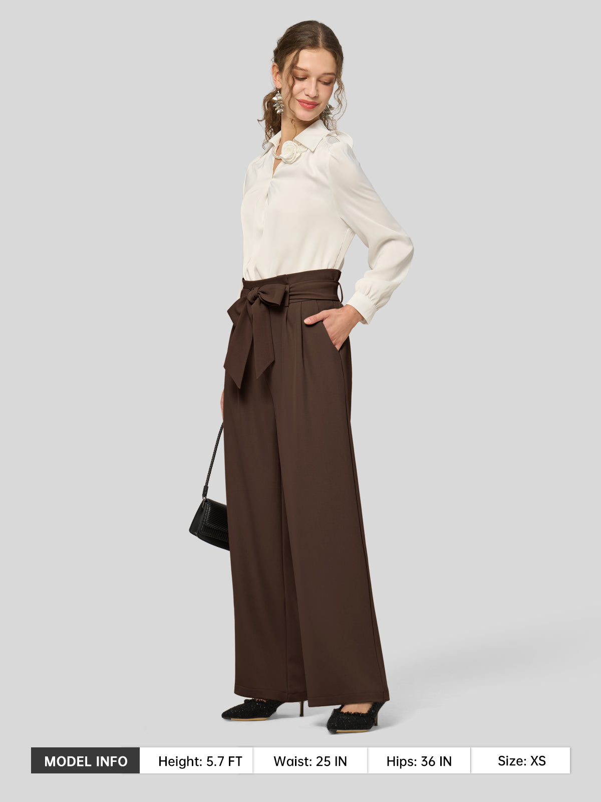 Willit Women's Wide-Leg Tie Knot Pants 32 Inch_deepbrown