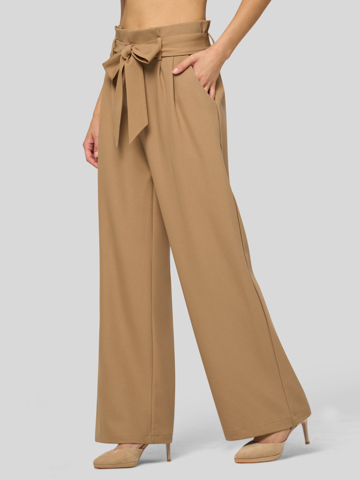 Willit Women's Wide-Leg Tie Knot Pants 30 Inch_deepkhaki