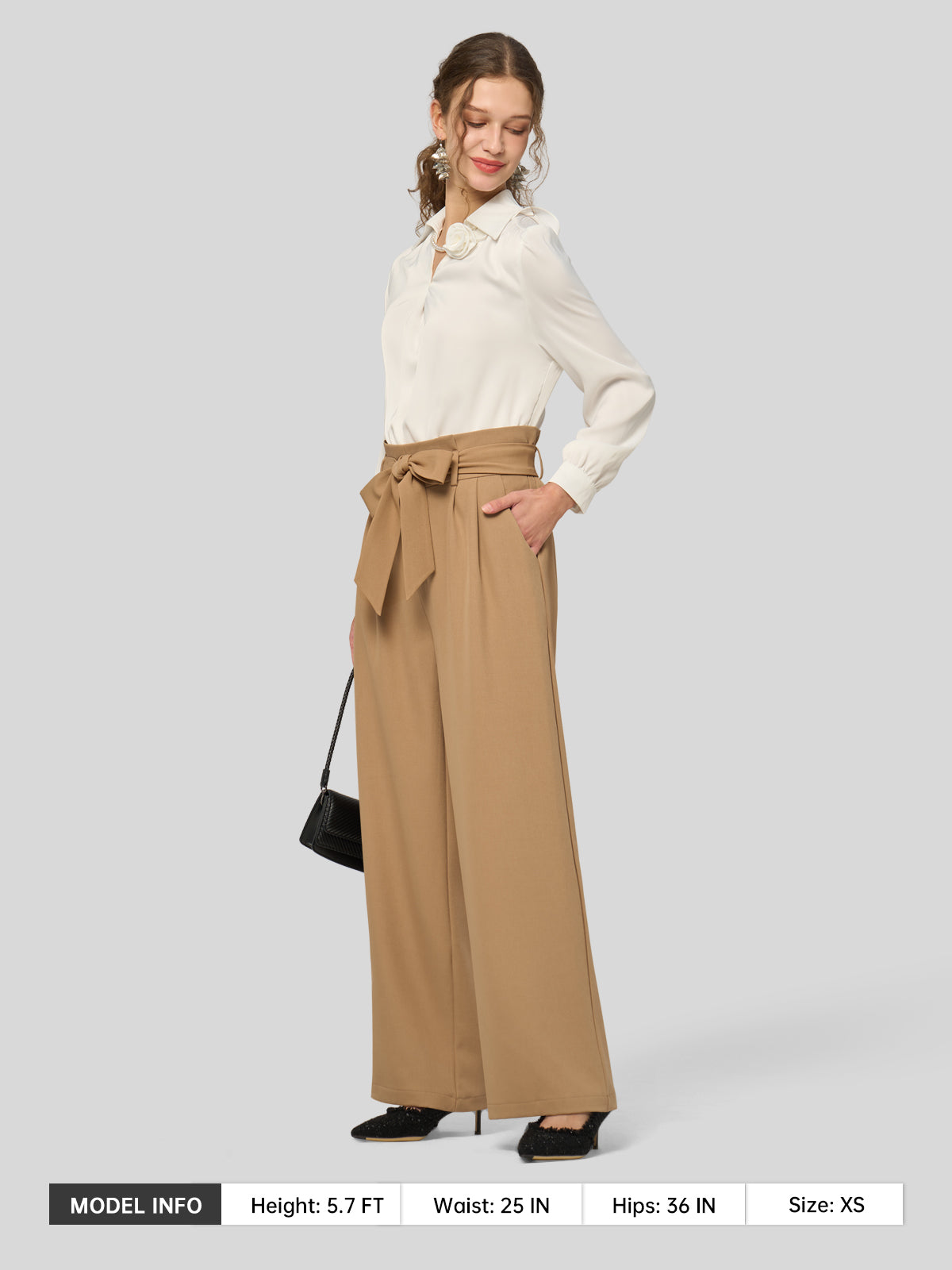 Willit Women's Wide-Leg Tie Knot Pants 30 Inch_deepkhaki