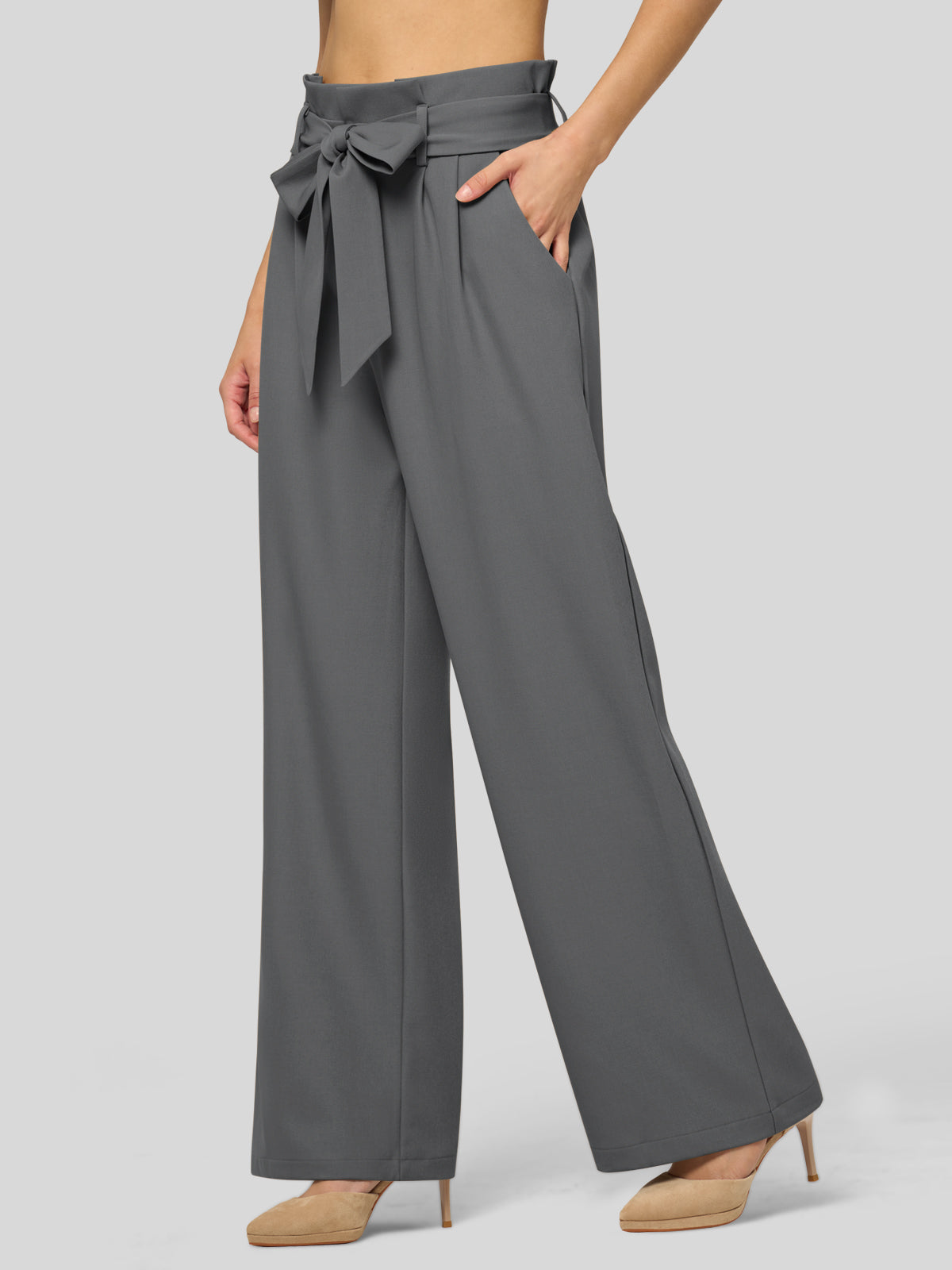 Willit Women's Wide-Leg Tie Knot Pants 32 Inch_inkgray