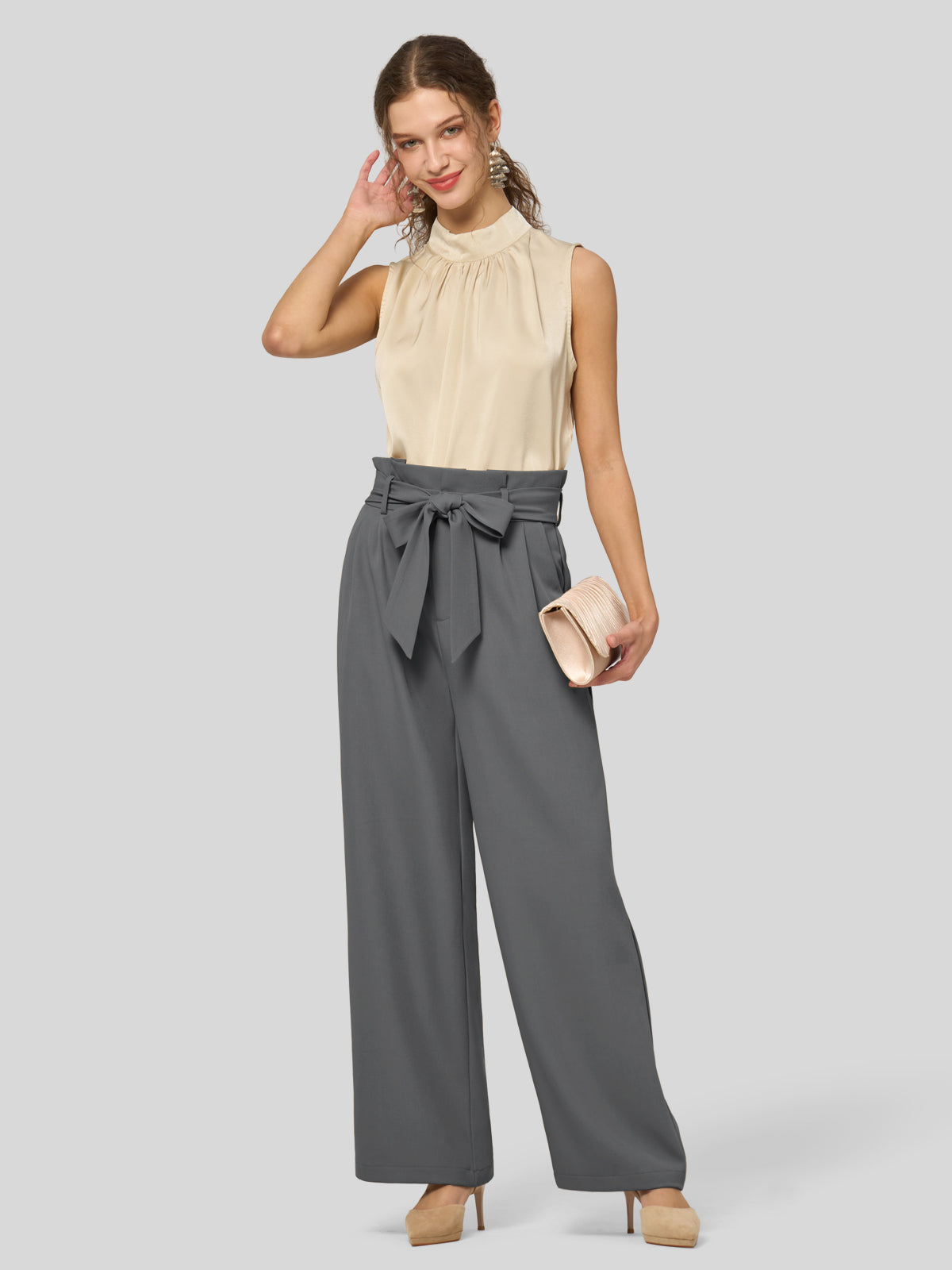 Willit Women's Wide-Leg Tie Knot Pants 32 Inch_inkgray