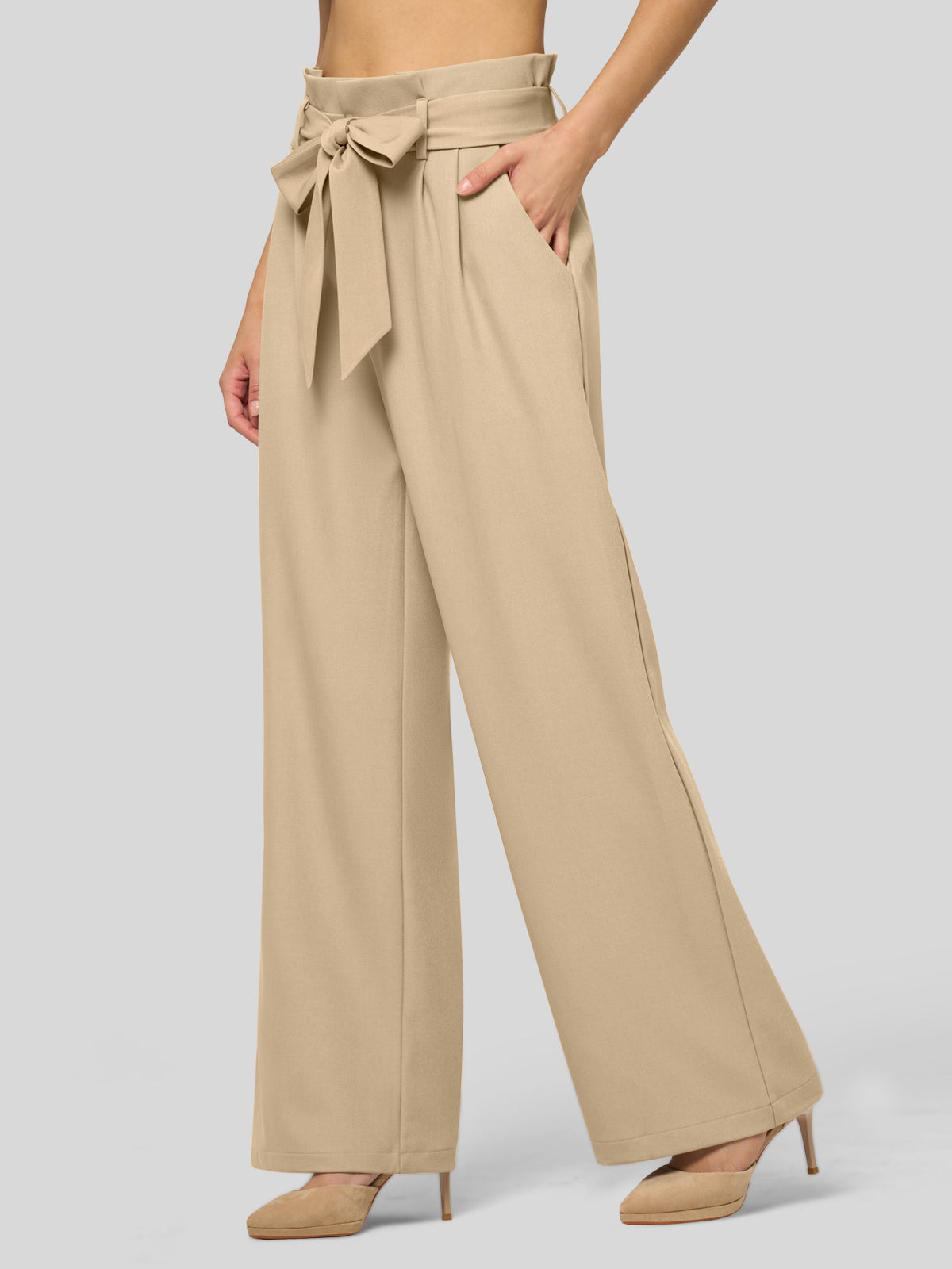 Willit Women's Wide-Leg Tie Knot Pants 32 Inch_lightkhaki