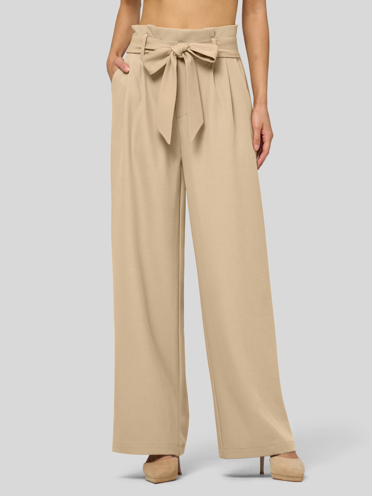 Willit Women's Wide-Leg Tie Knot Pants 30 Inch_lightkhaki
