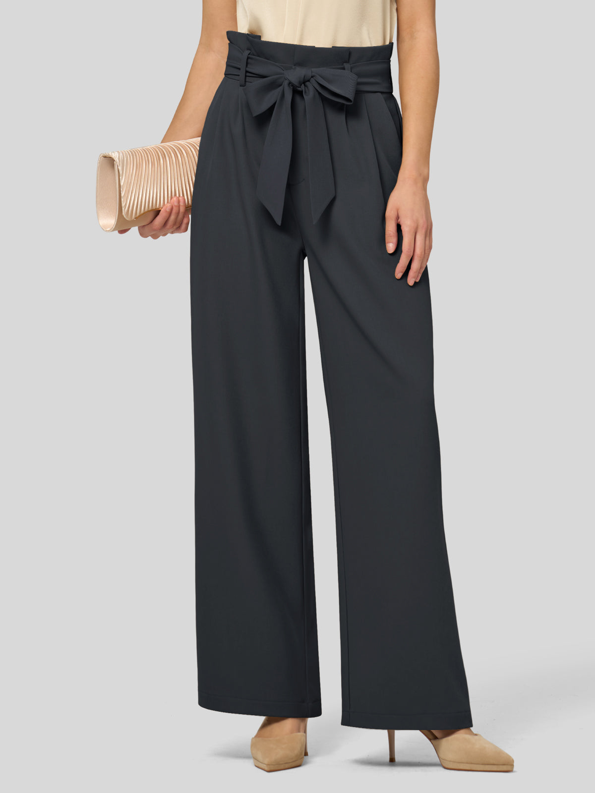 Willit Women's Wide-Leg Tie Knot Pants 32 Inch_steelgray