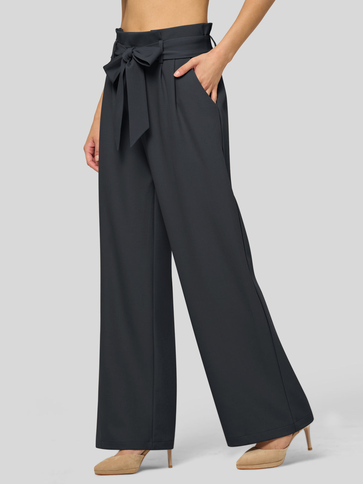 Willit Women's Wide-Leg Tie Knot Pants 32 Inch_steelgray