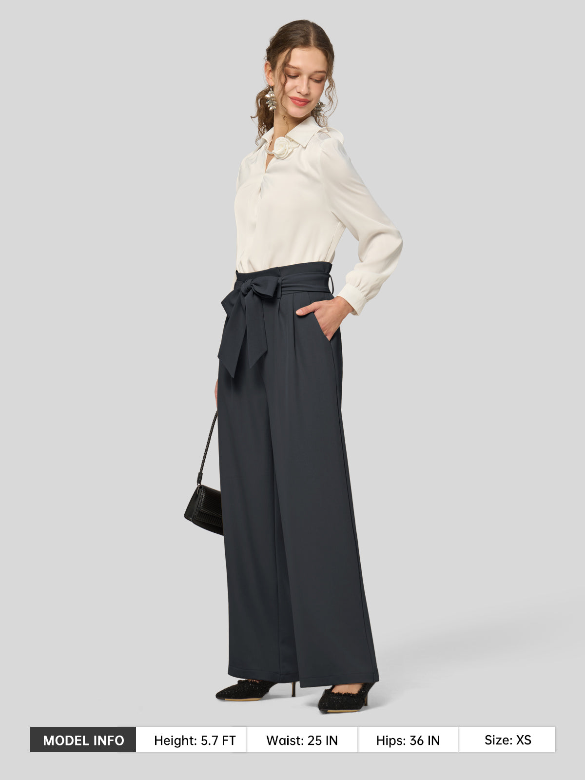 Willit Women's Wide-Leg Tie Knot Pants 32 Inch_steelgray