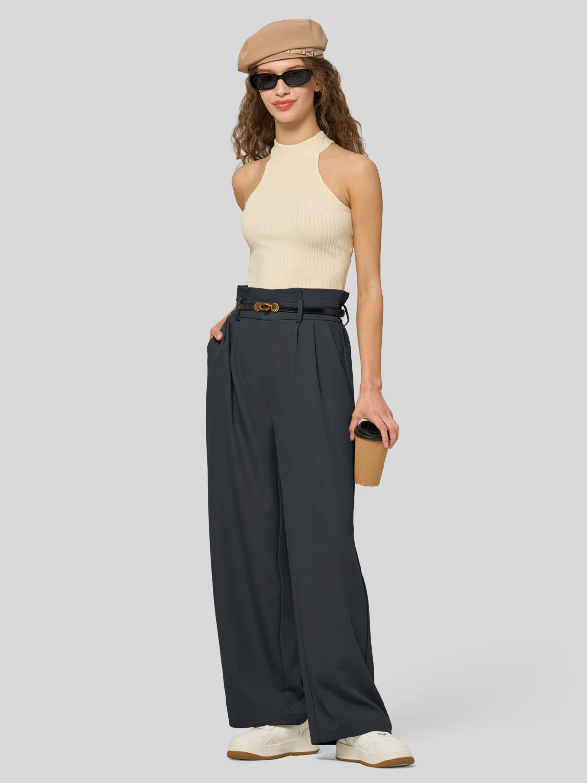 Willit Women's Wide-Leg Tie Knot Pants 32 Inch_steelgray