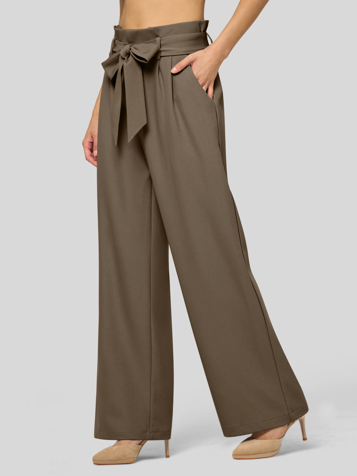Willit Women's Wide-Leg Tie Knot Pants 30 Inch_tawny