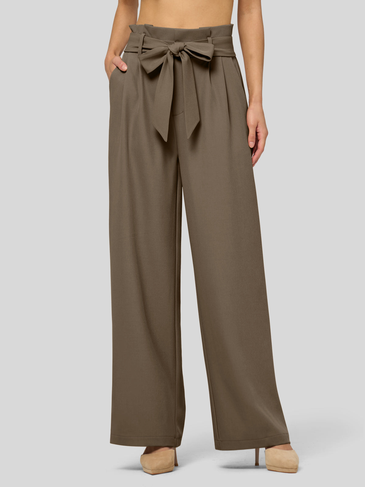 Willit Women's Wide-Leg Tie Knot Pants 30 Inch_tawny
