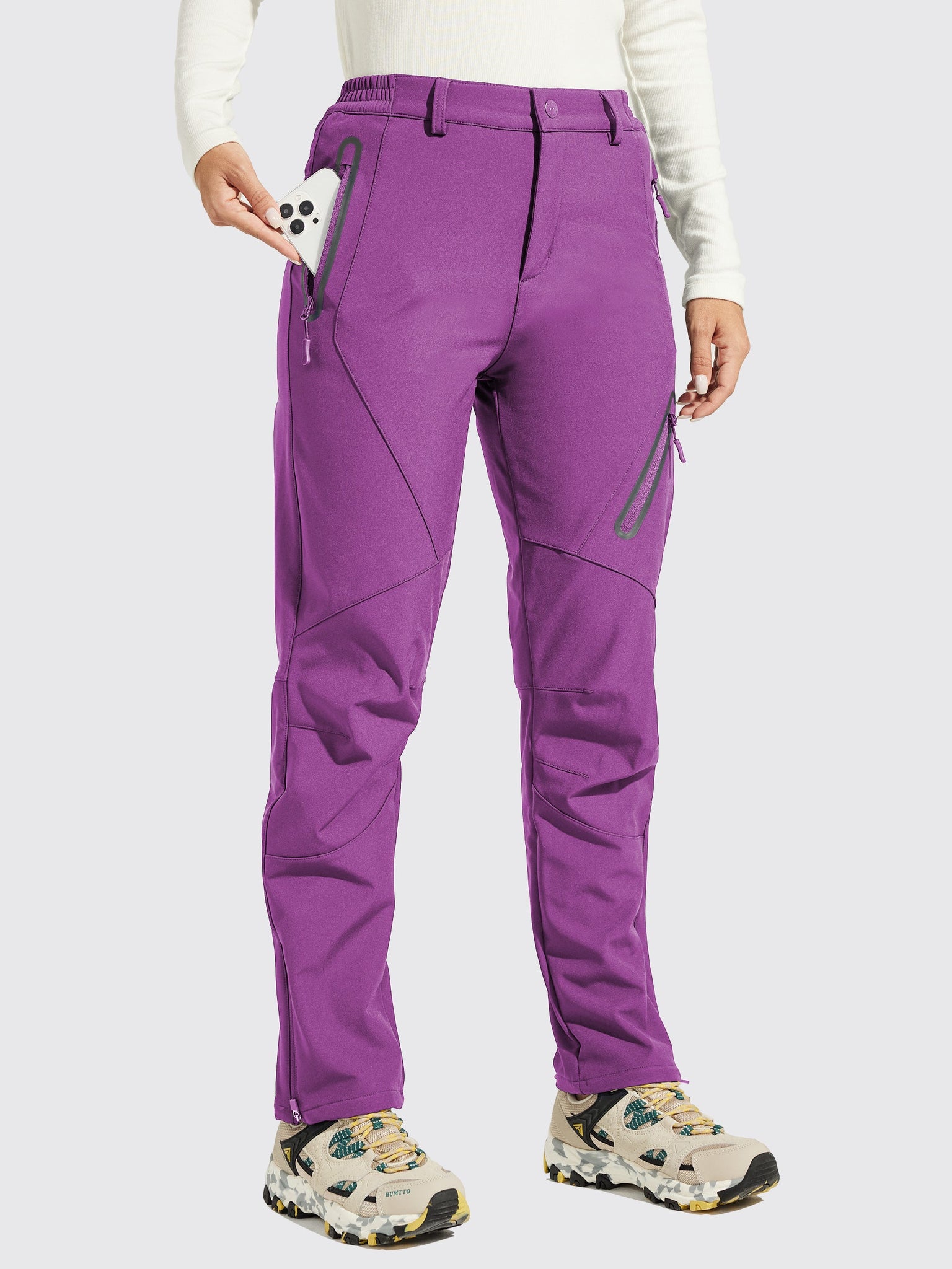 Women's Fleece Lined Snow Cargo Pants_Purple_model1