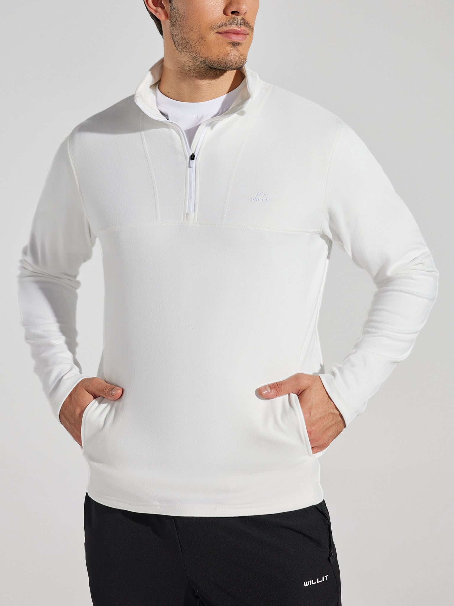 Men's Fleece Quarter Zip Pullover_White_model1