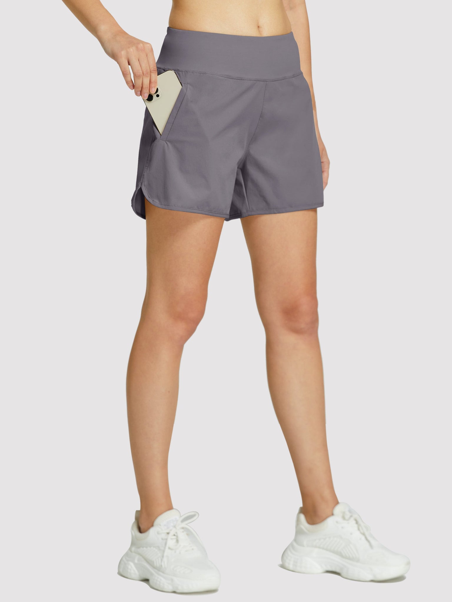 Womens High Rise Running Athletic Shorts_Gray2