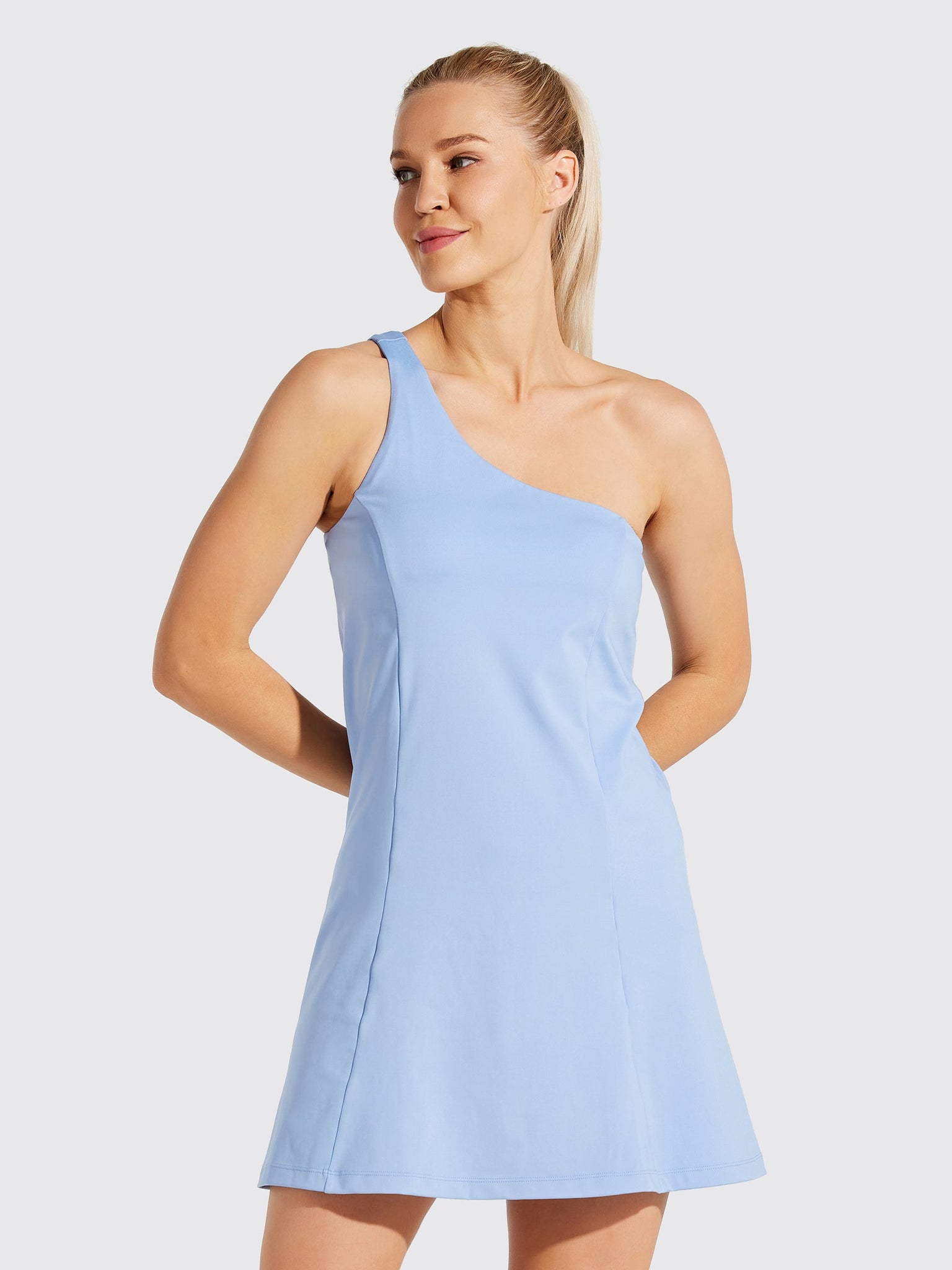 Willit Women's One Shoulder Dress_Blue2