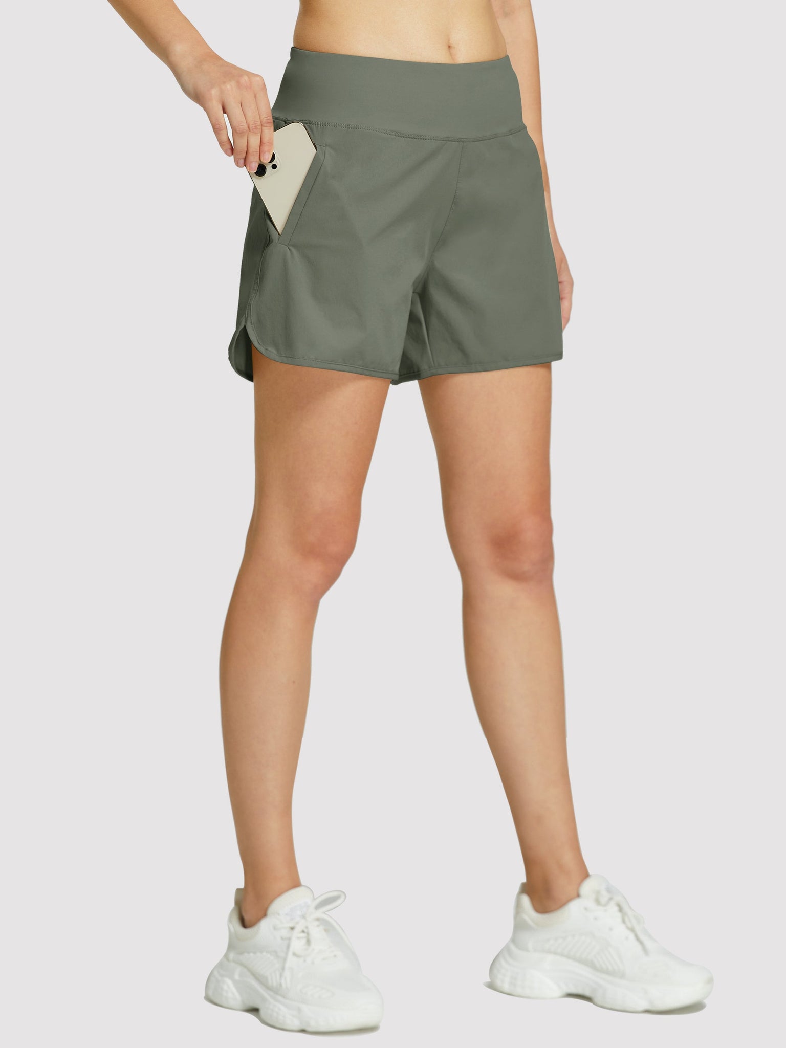 Womens High Rise Running Athletic Shorts_Green2