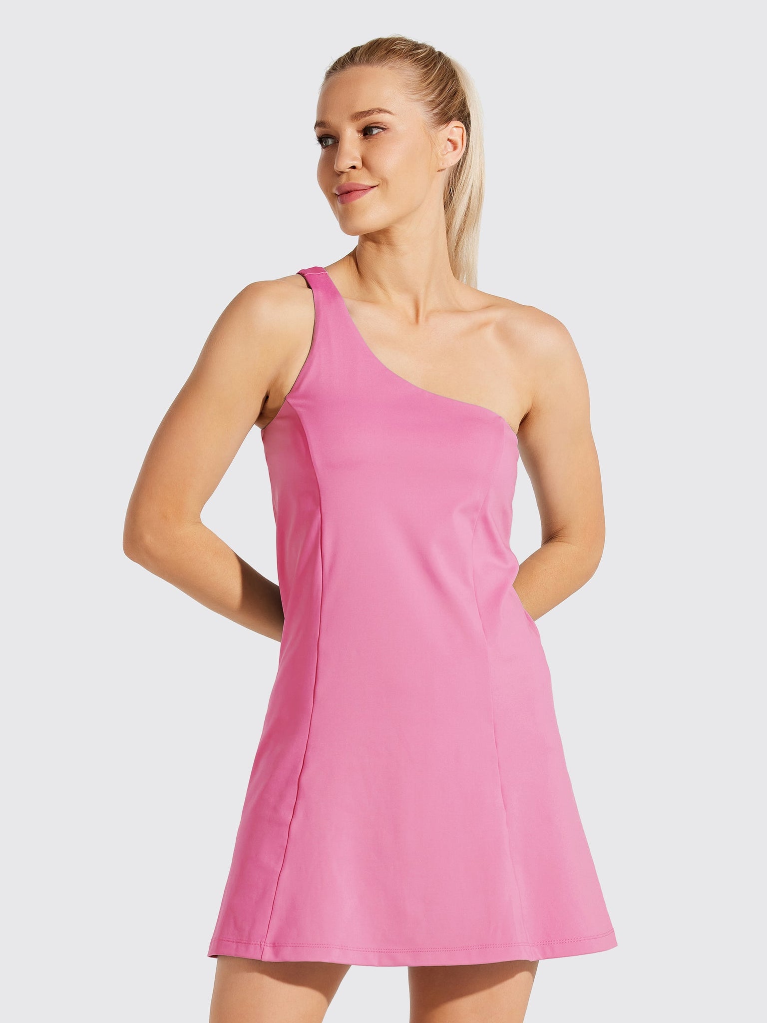 Willit Women's One Shoulder Dress_Pink2