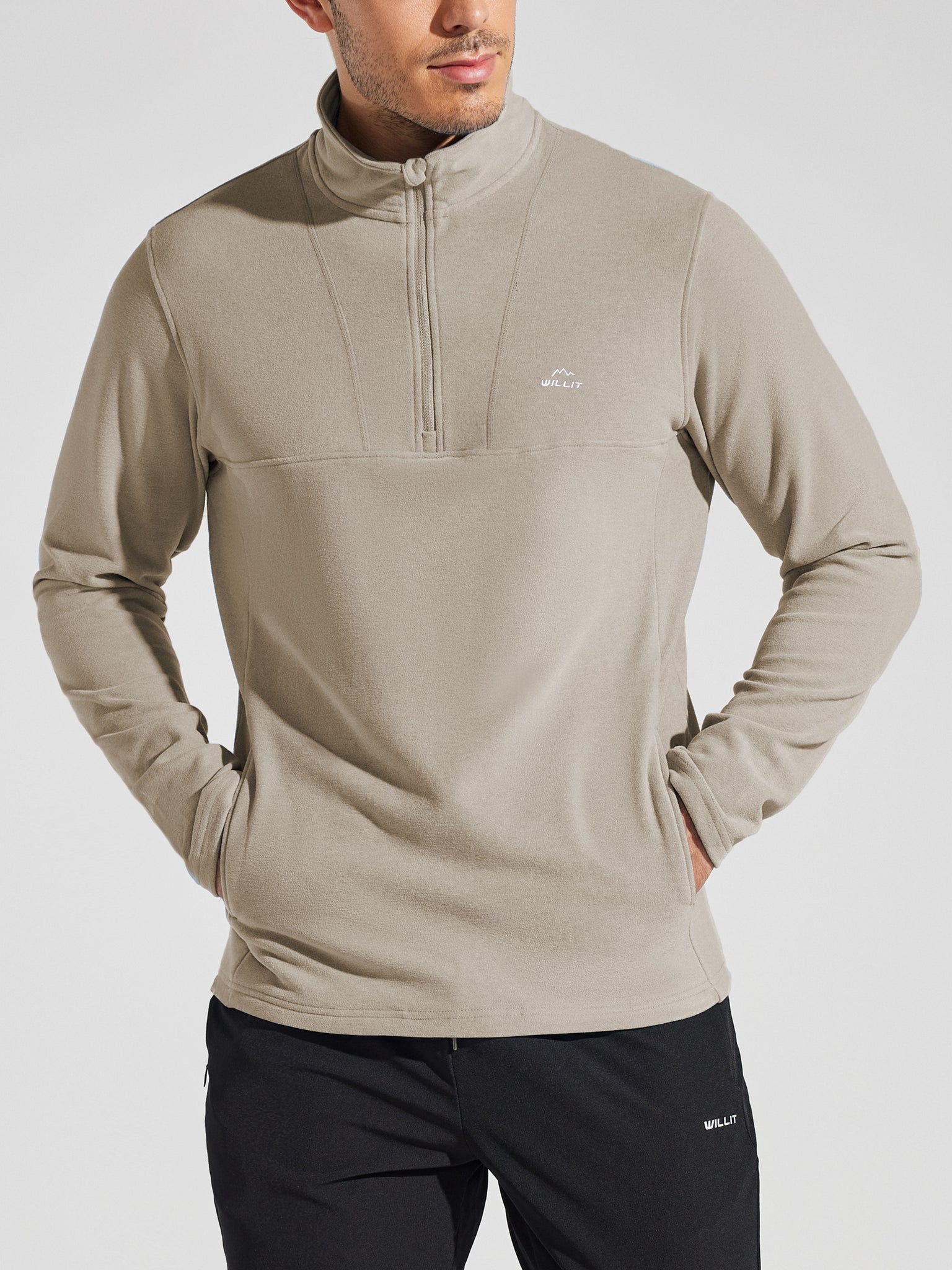 Men's Fleece Quarter Zip Pullover_MilkTea_model1