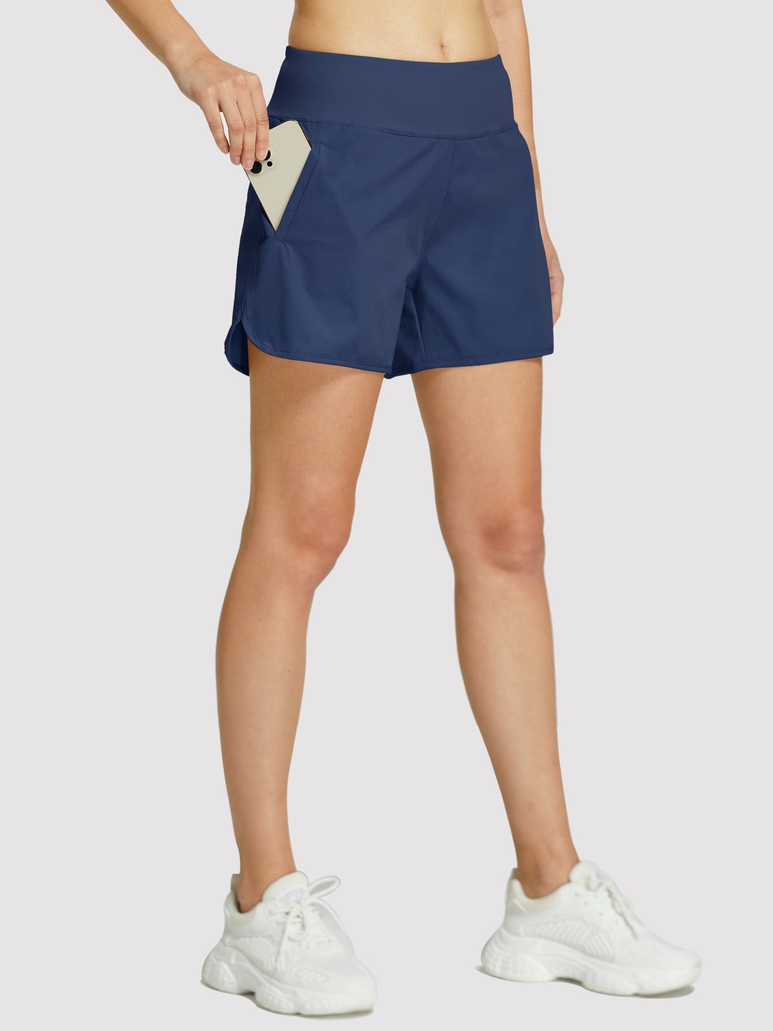 Womens High Rise Running Athletic Shorts_Navy2