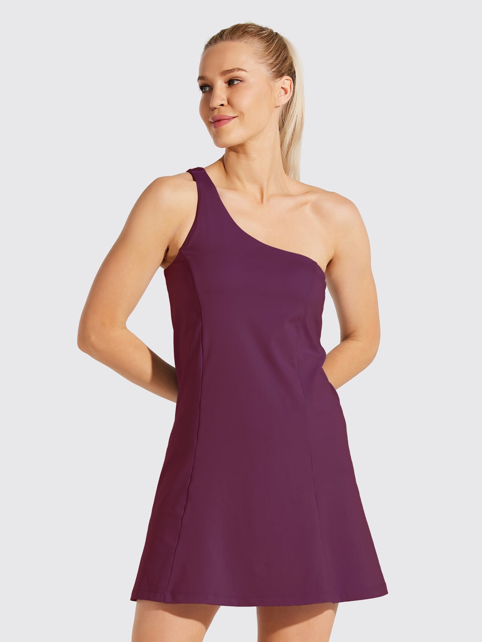 Willit Women's One Shoulder Dress_Purple2