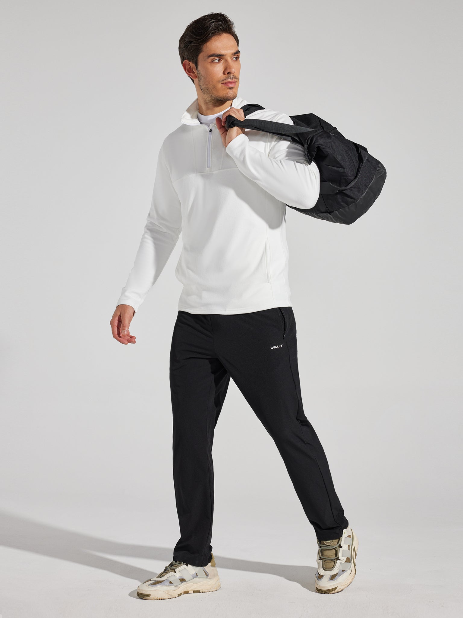 Men's Fleece Quarter Zip Pullover_White_model2