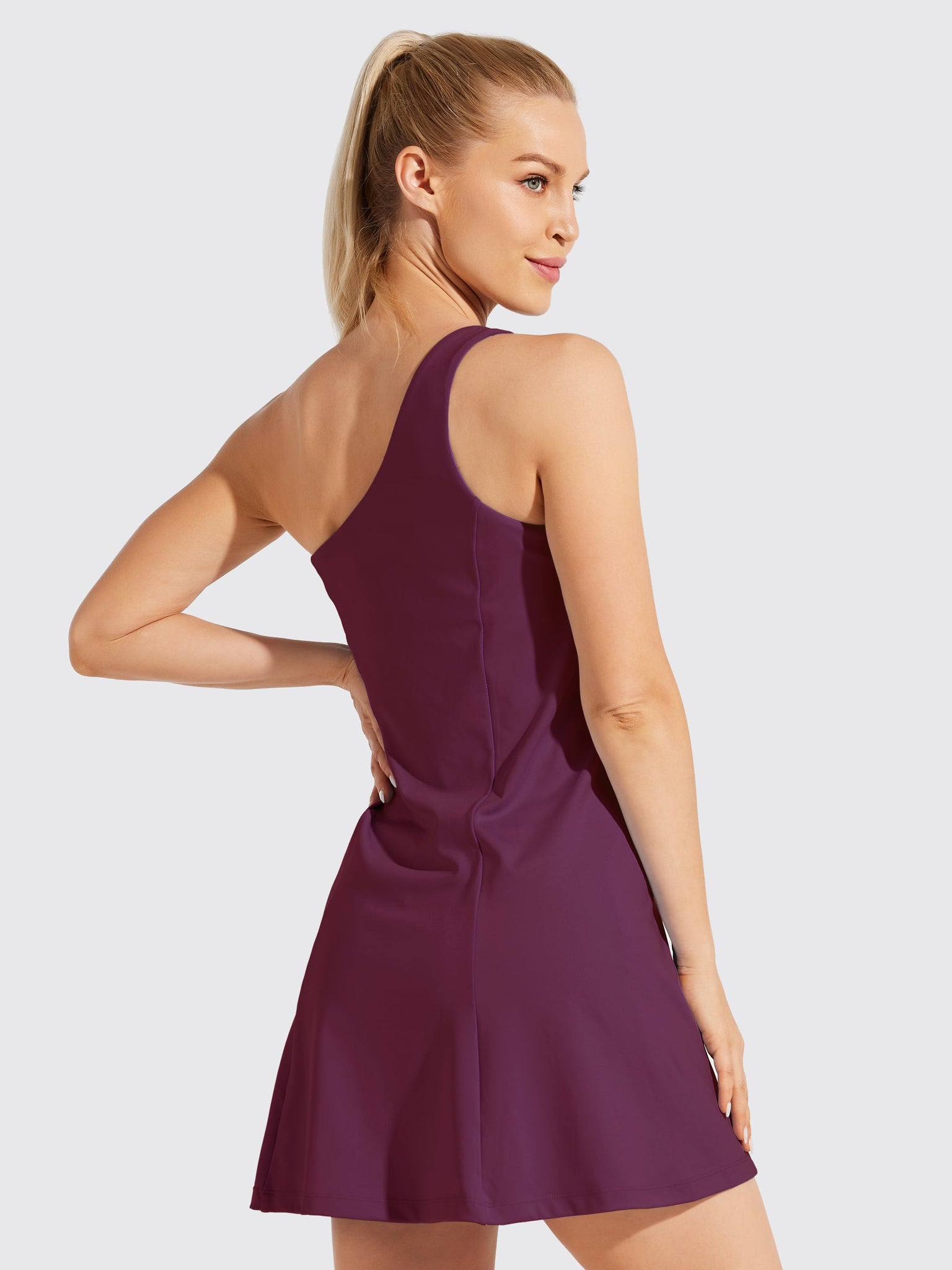 Willit Women's One Shoulder Dress_Purple3
