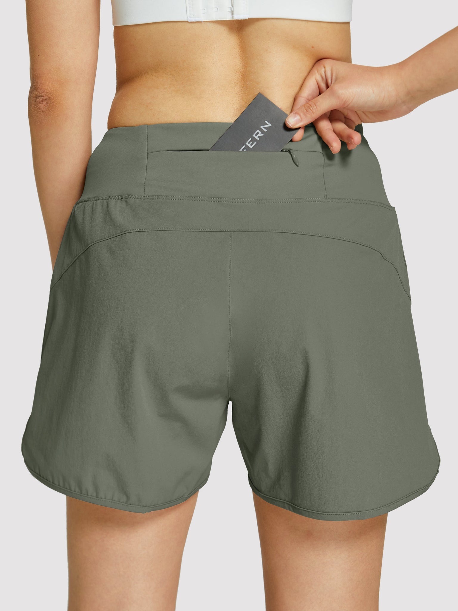Womens High Rise Running Athletic Shorts_Green3