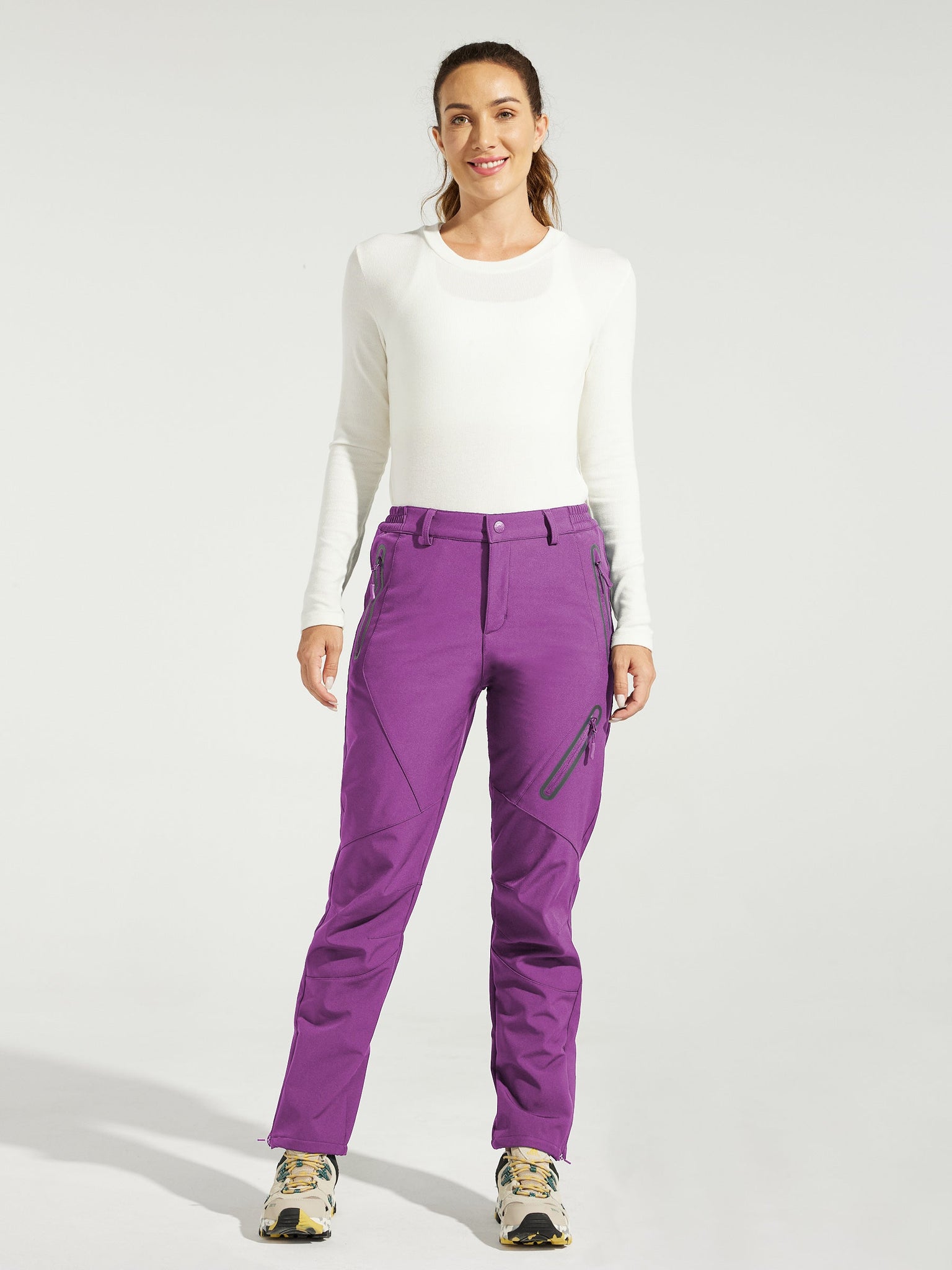 Women's Fleece Lined Snow Cargo Pants_Purple_model3