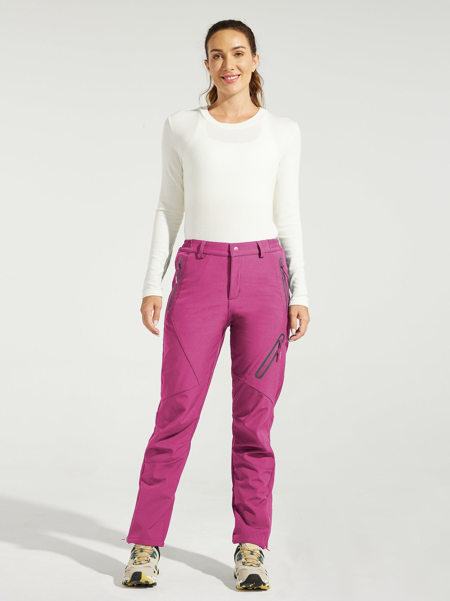Women's Fleece Lined Snow Cargo Pants_Pink_model3
