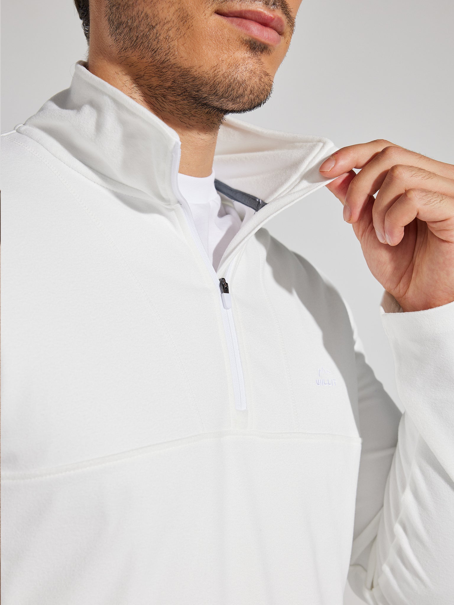 Men's Fleece Quarter Zip Pullover_White_model3