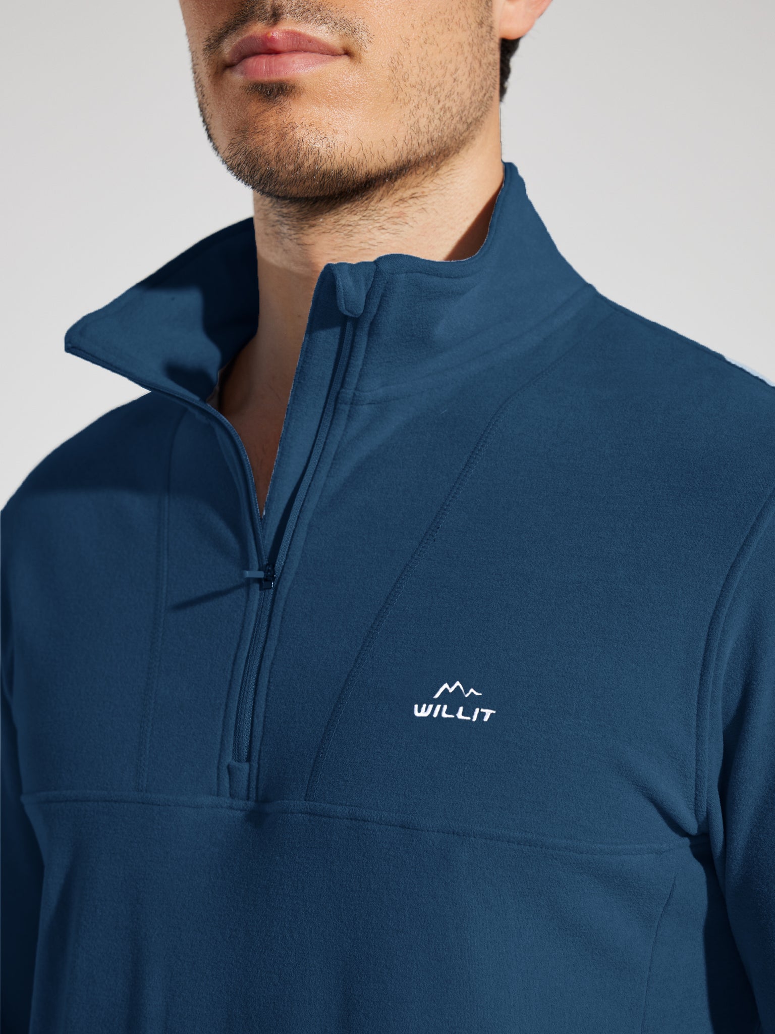 Men's Fleece Quarter Zip Pullover_OceanBlue_model3
