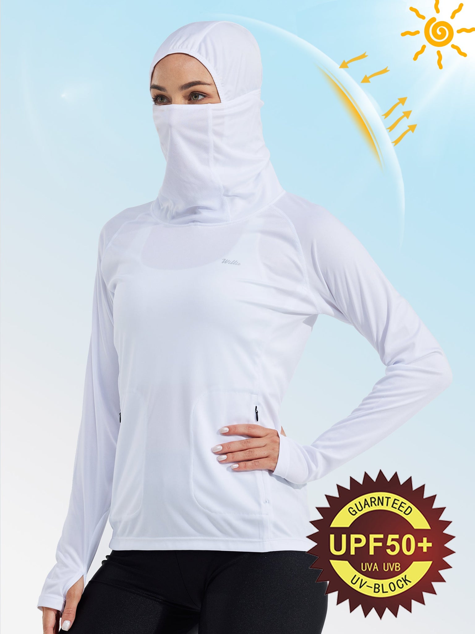 Women's Sun Protection Hoodie Long Sleeve with Face Mask Lightweight