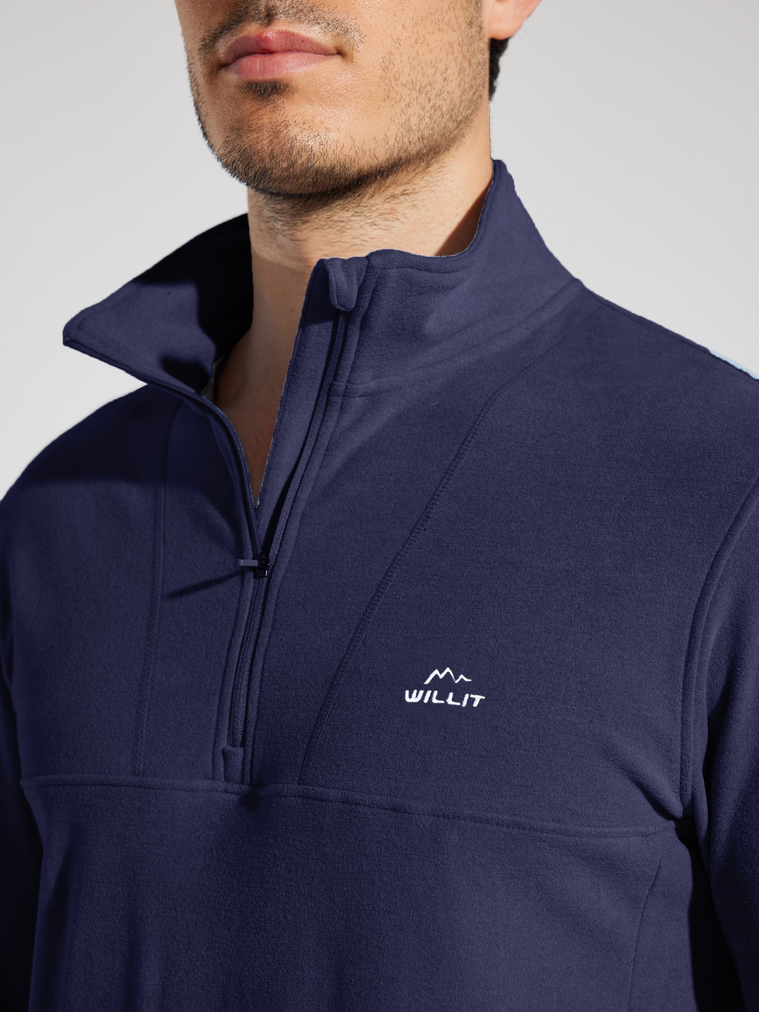 Men's Fleece Quarter Zip Pullover_Navy_model2