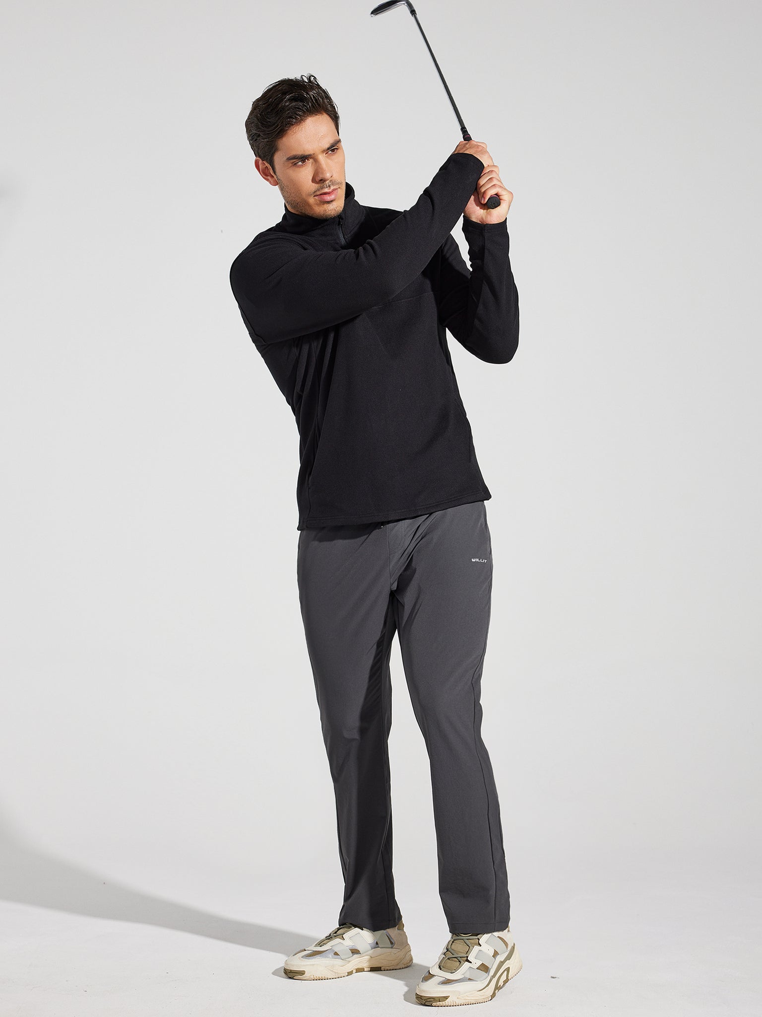 Men's Fleece Quarter Zip Pullover_Black_model4