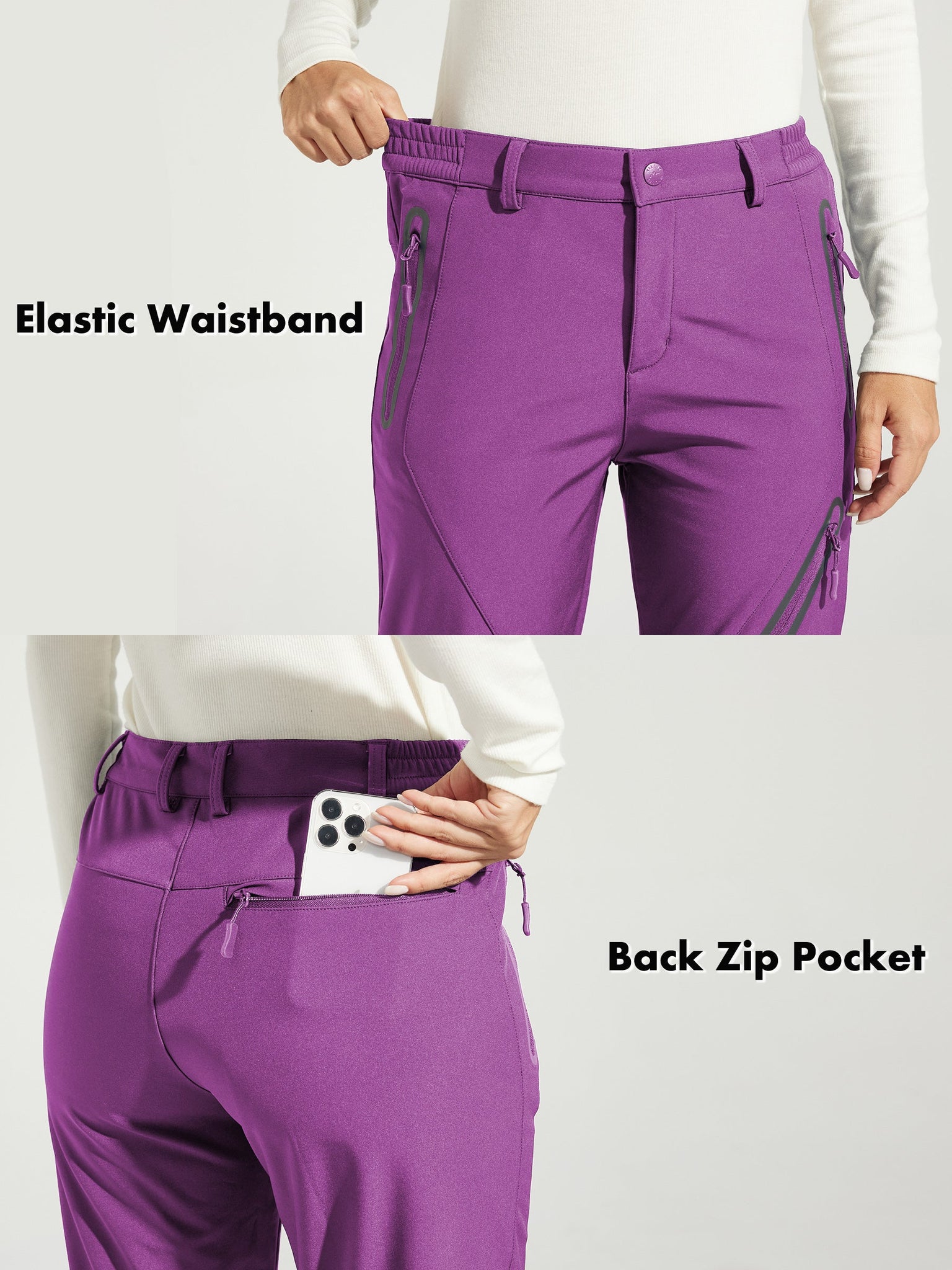Women's Fleece Lined Snow Cargo Pants_Purple_detail