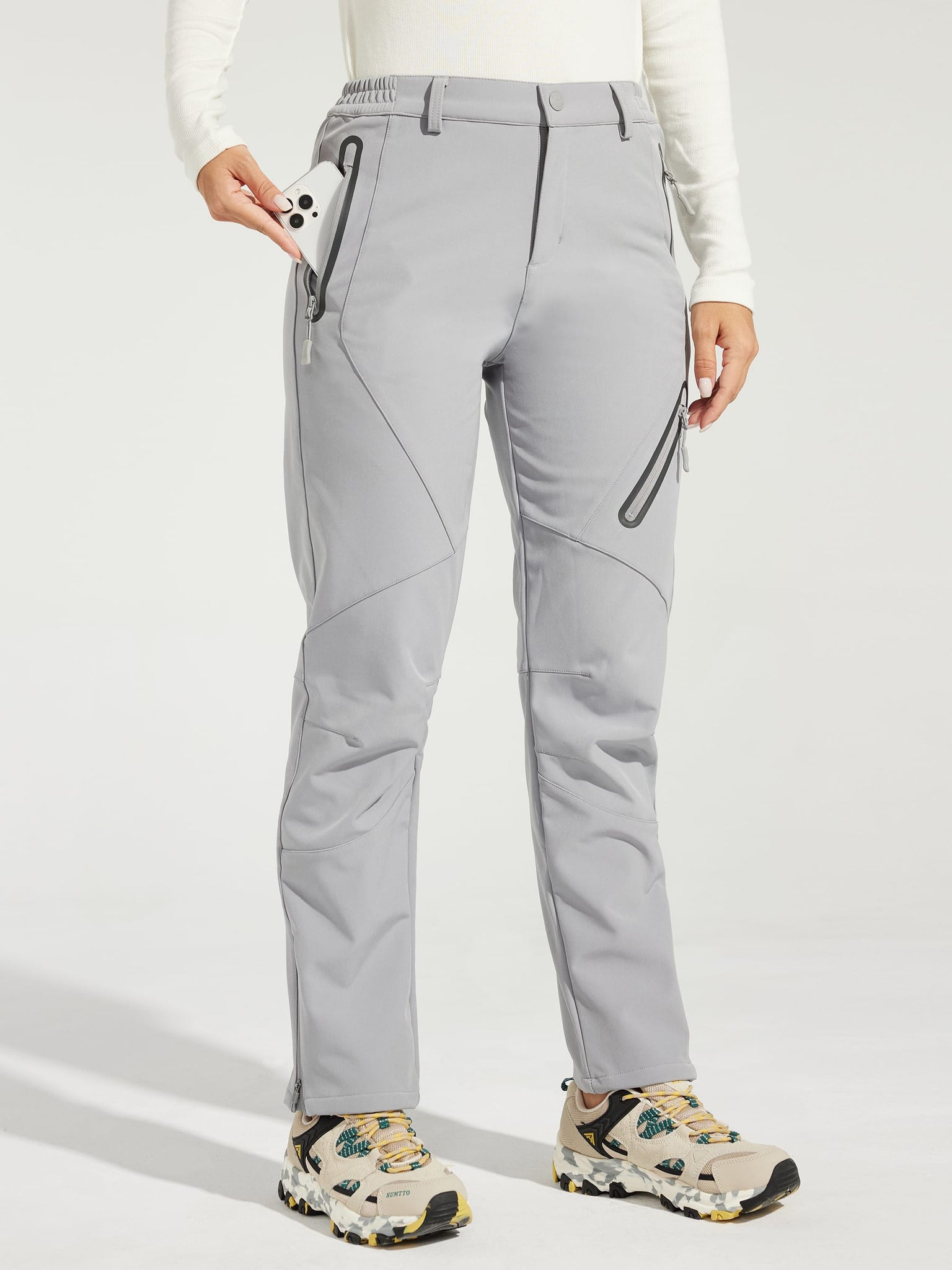 Women's Fleece Lined Snow Cargo Pants_Gray_model1