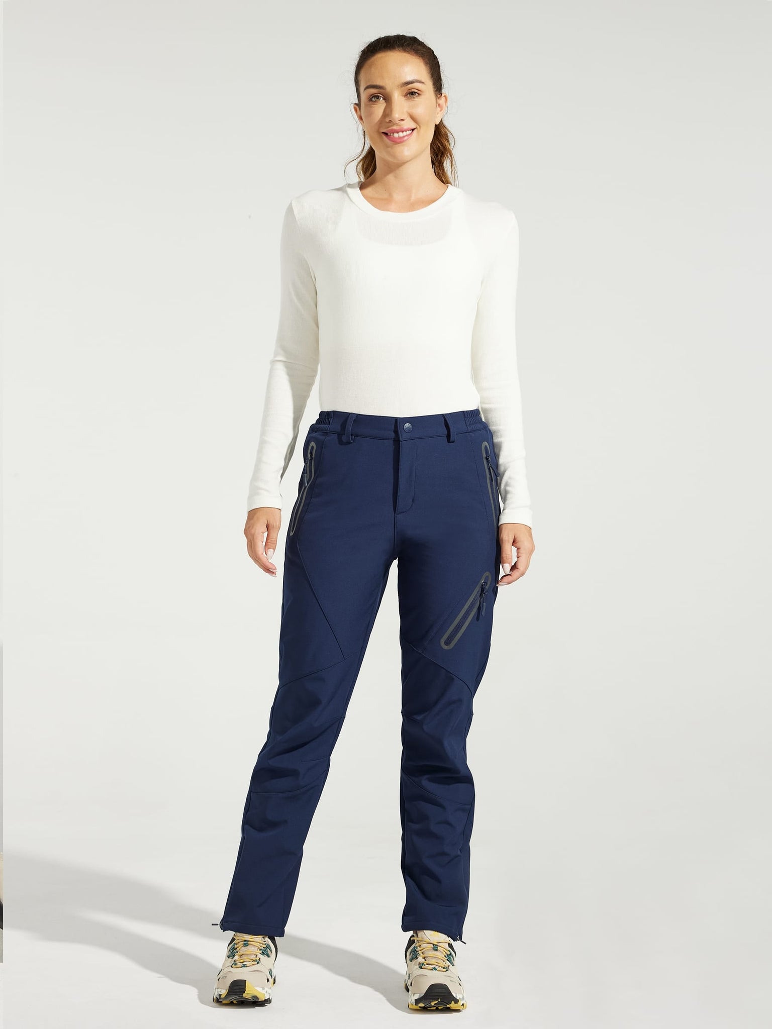 Women's Fleece Lined Snow Cargo Pants_Navy_model5